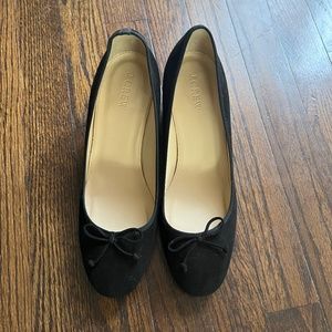 J. Crew Evie Ballet Block Heel Pumps Black Suede 8